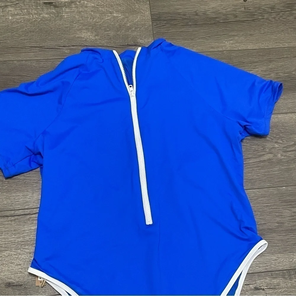 SKIMS Sporty high-neck stretch recycled nylon swimsuit Cobalt Sz 3X NWT
